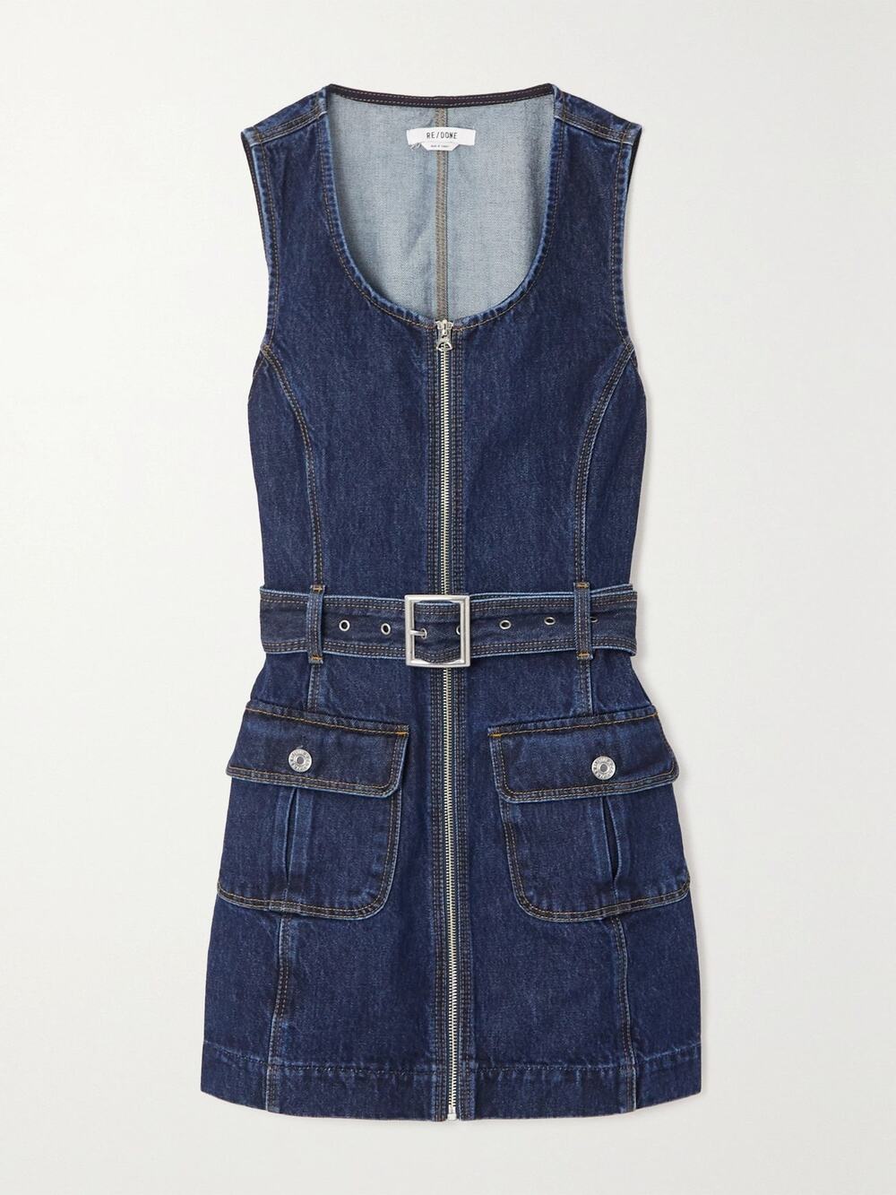 RE/DONE 60s Belted Denim Mini Dress - XS - Dark Denim